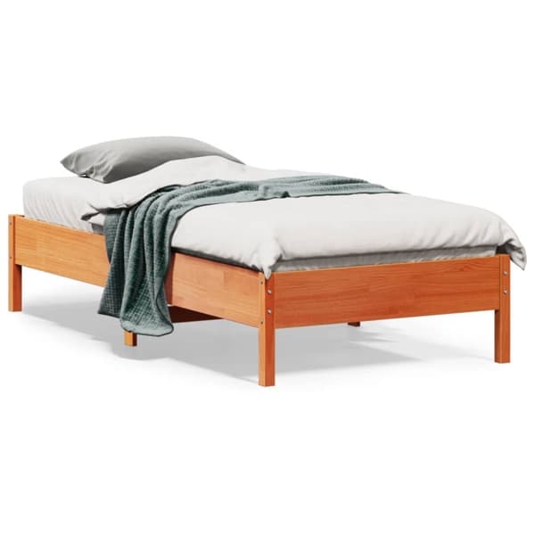 vidaXL Sängynrunko ilman patjaa vahanruskea 75x190 cm täysi mänty