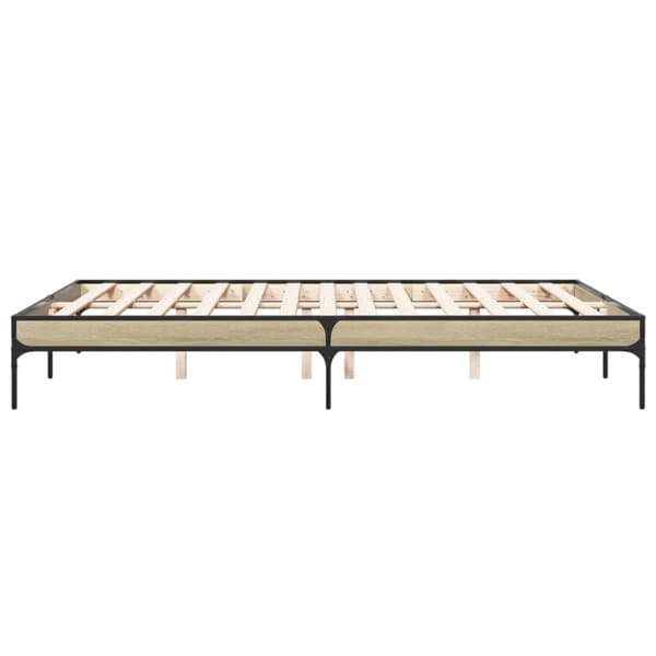 vidaXL Sängynrunko Sonoma-tammi 150x200 cm tekninen puu ja metalli
