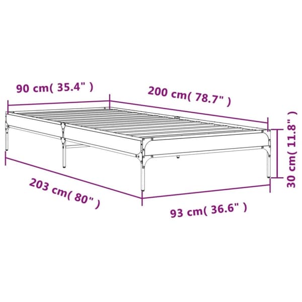 vidaXL Sängynrunko savutammi 90x200 cm tekninen puu ja metalli