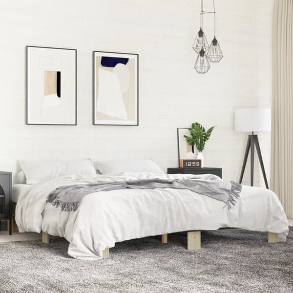 vidaXL Sängynrunko Sonoma-tammi 200x200 cm tekninen puu ja metalli