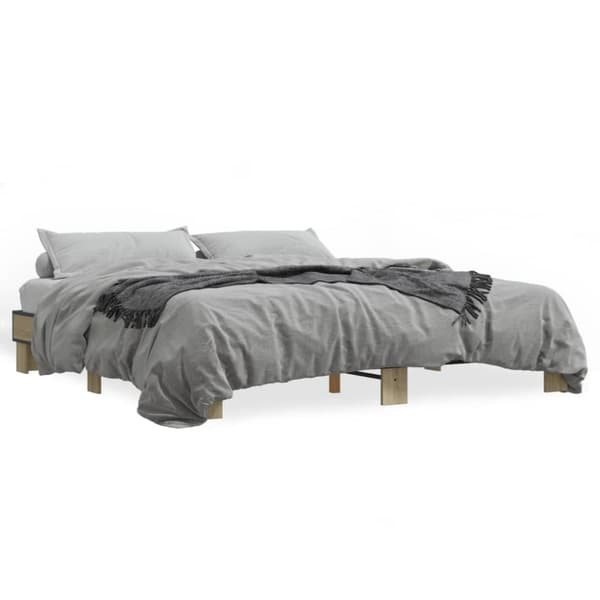 vidaXL Sängynrunko Sonoma-tammi 200x200 cm tekninen puu ja metalli