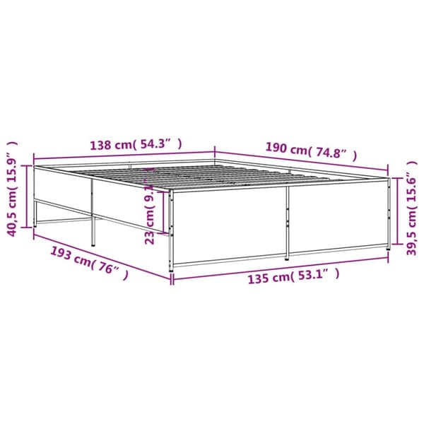 vidaXL Sengeramme brun eik 135x190 cm konstruert tre og metall