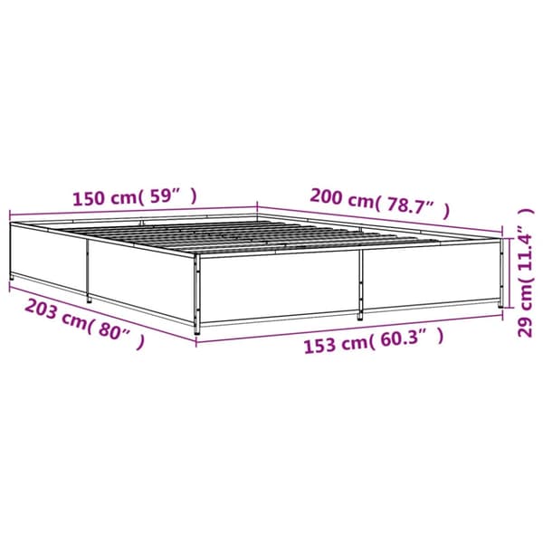 vidaXL Sengeramme brun eik 150x200 cm konstruert tre og metall