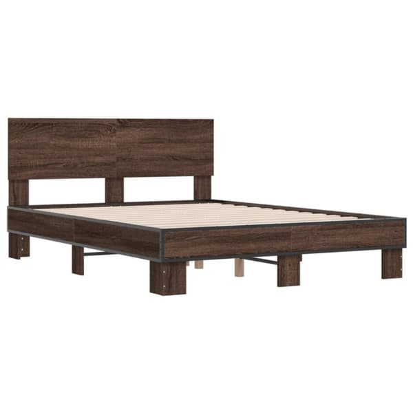 vidaXL Sengeramme brun eik 135x190 cm konstruert tre og metall