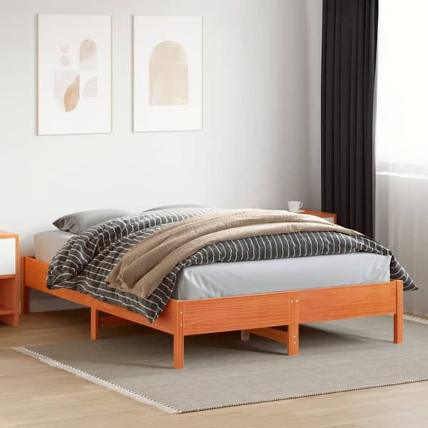 vidaXL sengeramme 140x200 cm massivt fyrretræ gyldenbrun