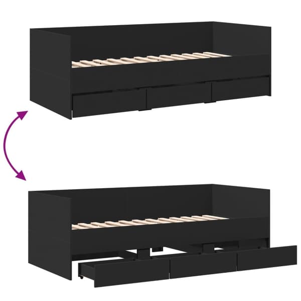 vidaXL Vuodesohva laatikoilla ei patjaa musta 90x200 cm