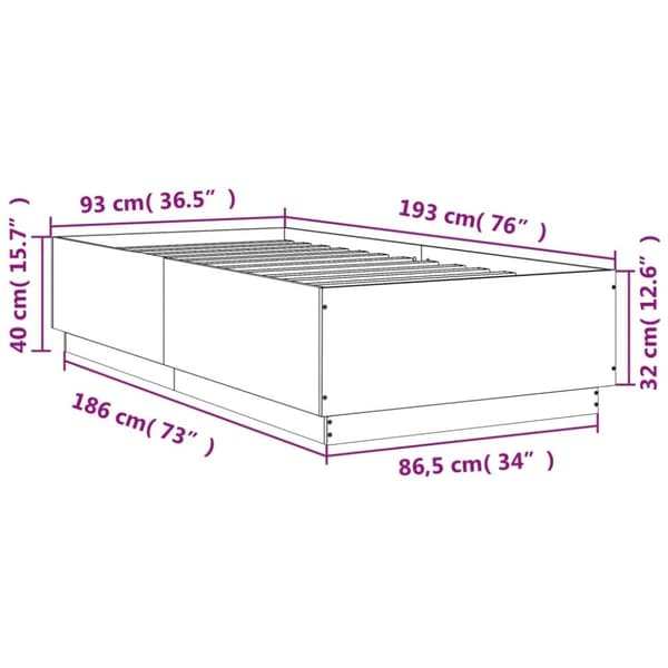vidaXL Sengeramme grå sonoma 90x190 cm konstruert tre