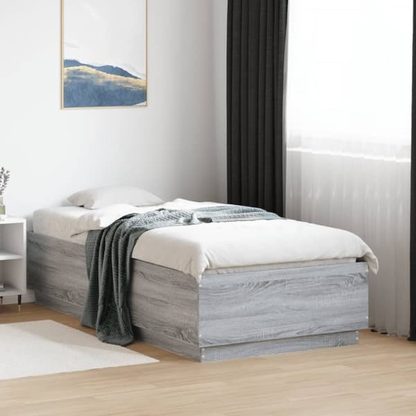 vidaXL Sengeramme grå sonoma 90x190 cm konstruert tre