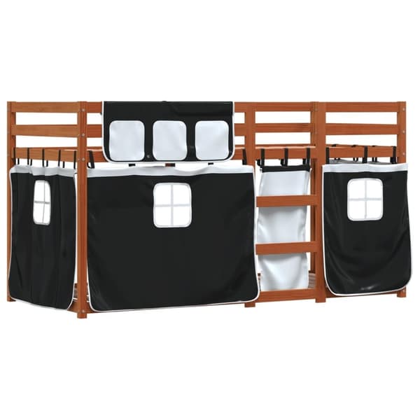 vidaXL Loftsäng med gardiner vit&svart 90x190 cm massiv furu