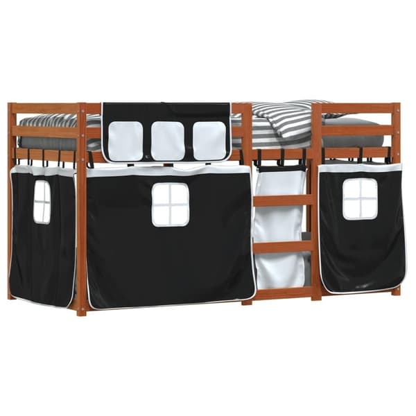 vidaXL Loftsäng med gardiner vit&svart 90x190 cm massiv furu