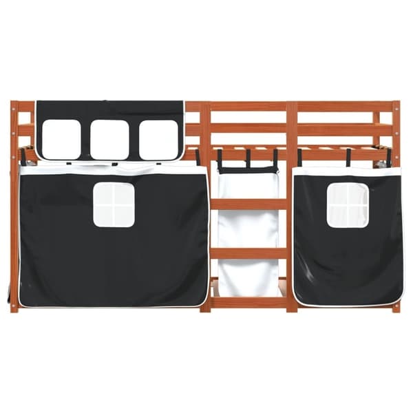 vidaXL Loftsäng med gardiner vit&svart 90x190 cm massiv furu
