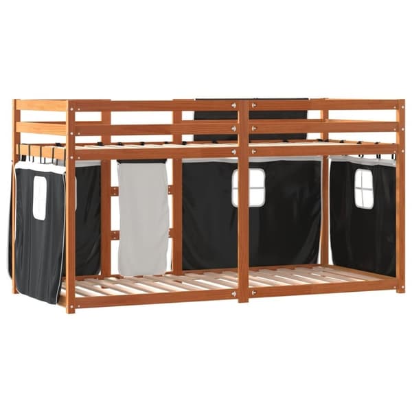 vidaXL Loftsäng med gardiner vit&svart 90x190 cm massiv furu