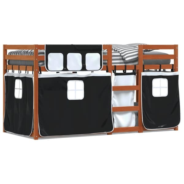 vidaXL Loftsäng med gardiner vit&svart 90x190 cm massiv furu
