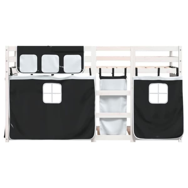 vidaXL Loftsäng med gardiner vit&svart 90x190 cm massiv furu