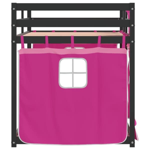 vidaXL køjeseng med gardiner 90x200 cm massivt fyrretræ pink