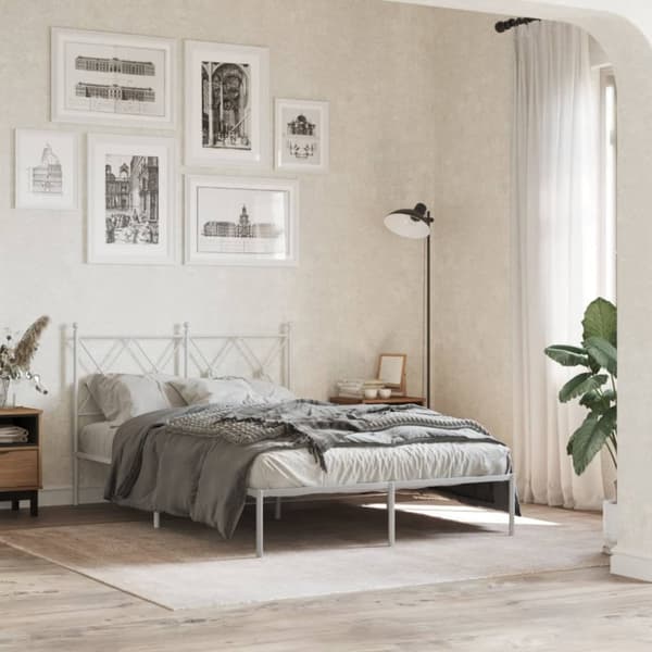 vidaXL sengeramme med sengegavl 120x200 cm metal hvid