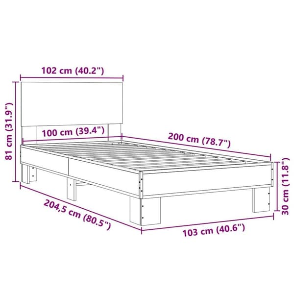 vidaXL Sengeramme sonoma eik 100x200 cm konstruert tre og metall