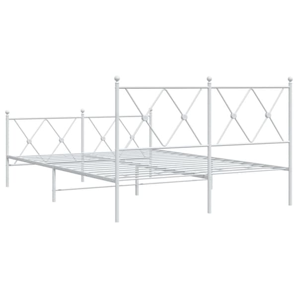 vidaXL Sengeramme i metall med hode- og fotgavl hvit 137x190 cm