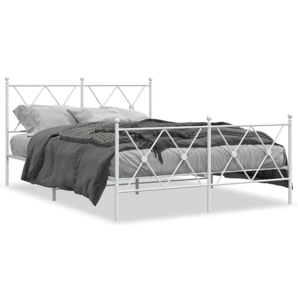 vidaXL Sengeramme i metall med hode- og fotgavl hvit 137x190 cm
