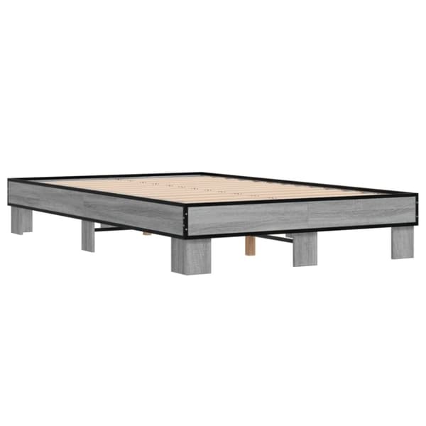 vidaXL Sängram grå sonoma 135x190 cm konstruerat trä och metall