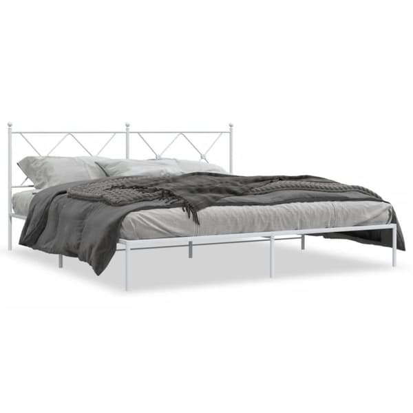 vidaXL Sengeramme i metall med hodegavl hvit 183x213 cm