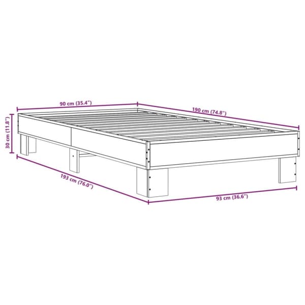 vidaXL sengeramme 90x190 cm konstrueret træ og metal sonoma-eg