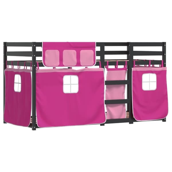 vidaXL Loftsäng med rutschkana rosa 90x200 cm massiv furu