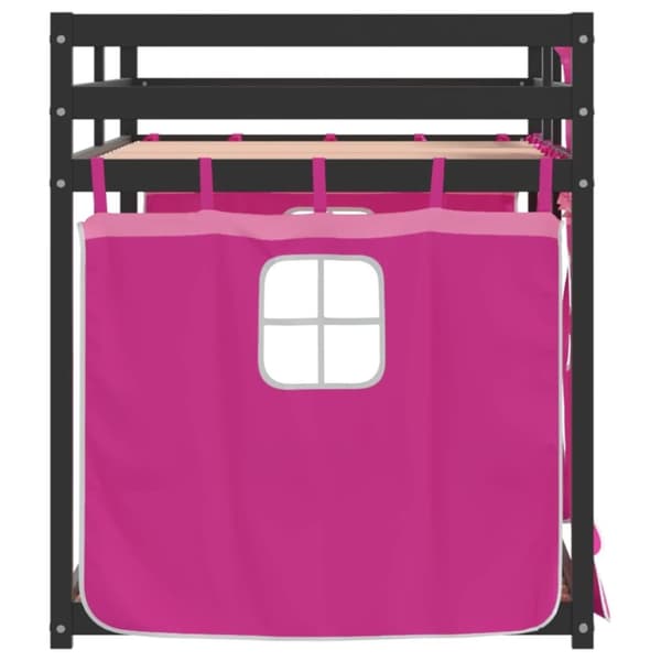vidaXL Loftsäng med rutschkana rosa 90x200 cm massiv furu