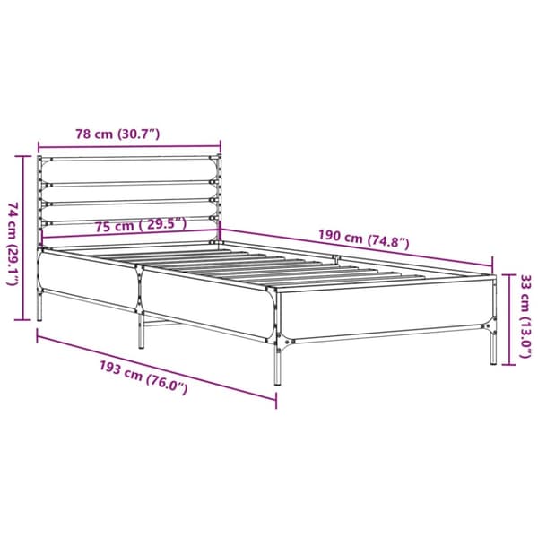 vidaXL Sengeramme sonoma eik 75x190 cm konstruert tre og metall