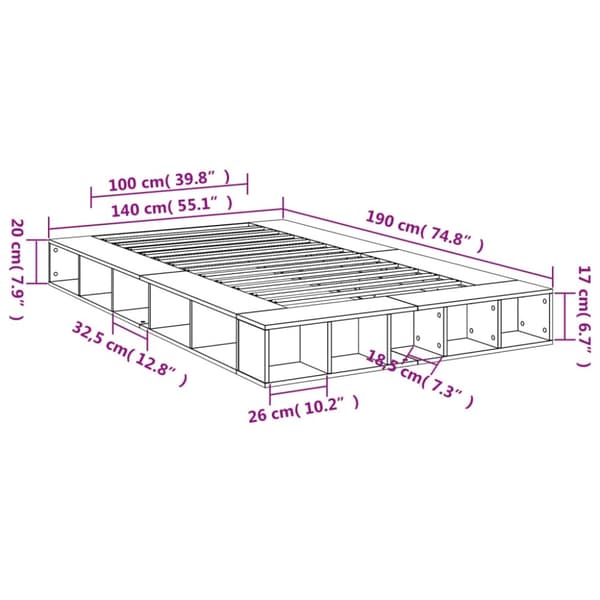 vidaXL Sengeramme betonggrå 140x190 cm konstruert tre