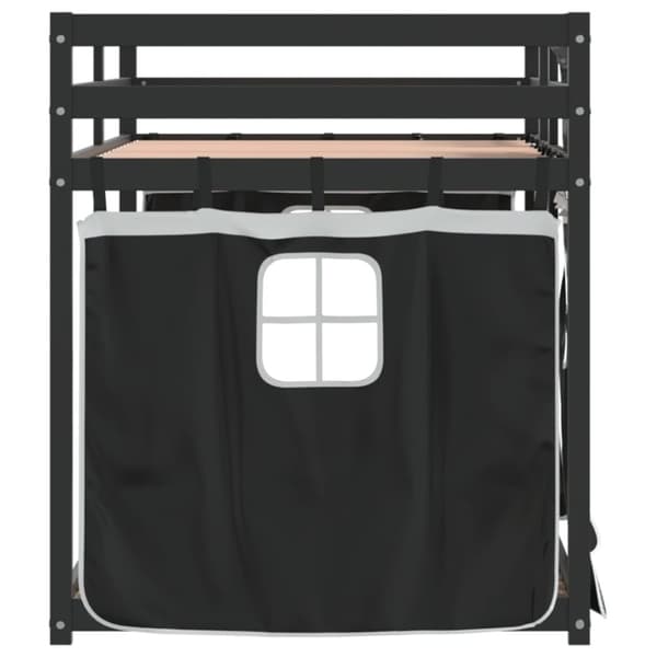 vidaXL Loftsäng med gardiner vit&svart 90x200 cm massiv furu