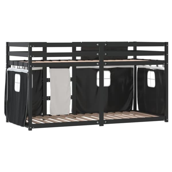 vidaXL Loftsäng med gardiner vit&svart 90x200 cm massiv furu