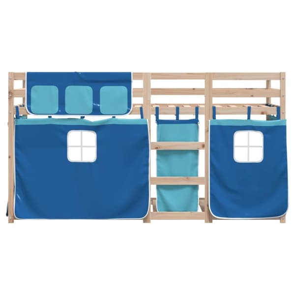 vidaXL Loftsäng med rutschkana blå 90x200 cm massiv furu