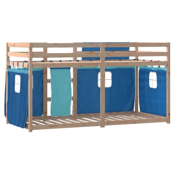 vidaXL Parvisänky verhoilla sininen 90x200 cm täysi mänty
