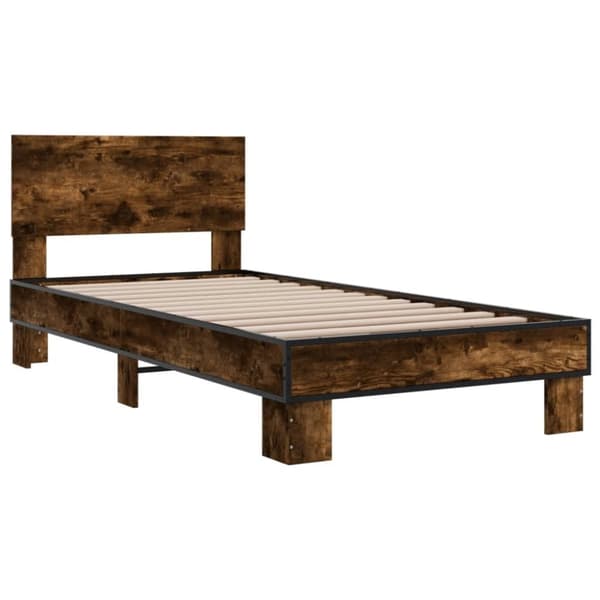 vidaXL Sengeramme røkt eik 75x190 cm konstruert tre og metall