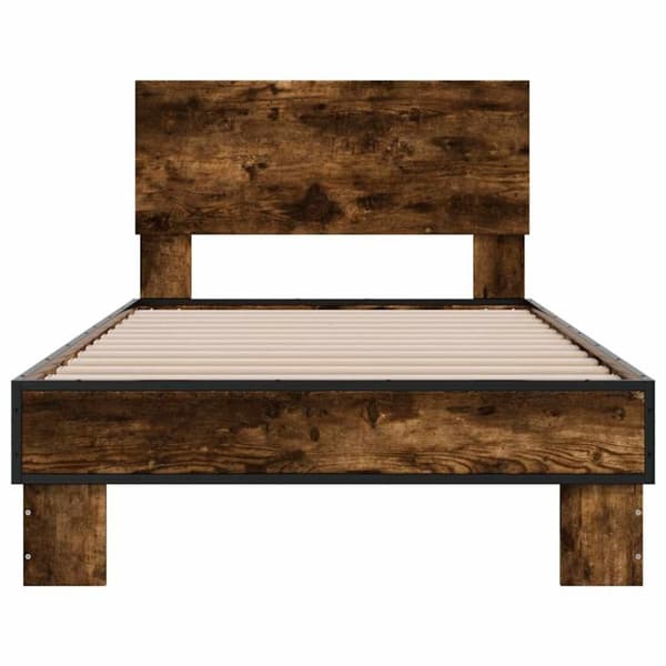 vidaXL sengeramme 75x190 cm konstrueret træ og metal røget eg
