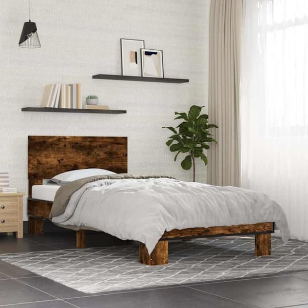 vidaXL sengeramme 75x190 cm konstrueret træ og metal røget eg