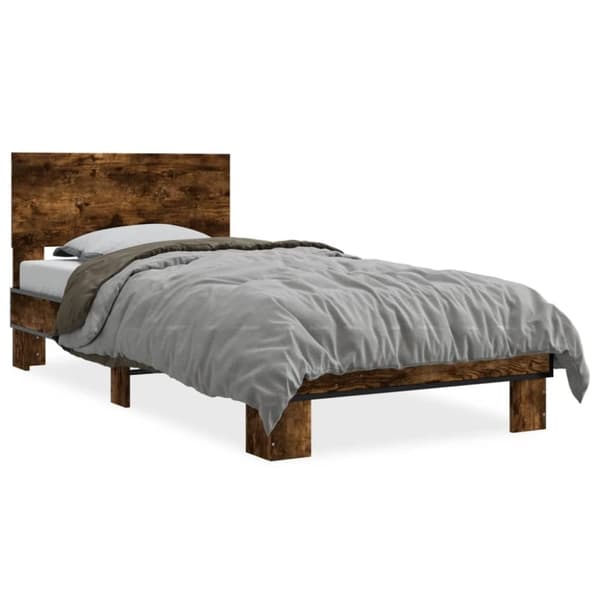 vidaXL sengeramme 75x190 cm konstrueret træ og metal røget eg