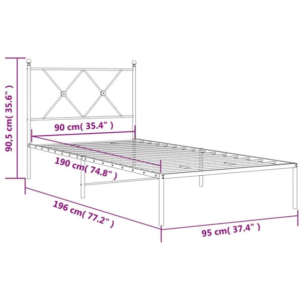 vidaXL Sengeramme i metall med hodegavl hvit 90x190 cm
