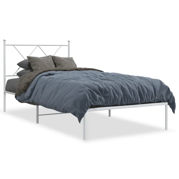 vidaXL Sengeramme i metall med hodegavl hvit 90x190 cm