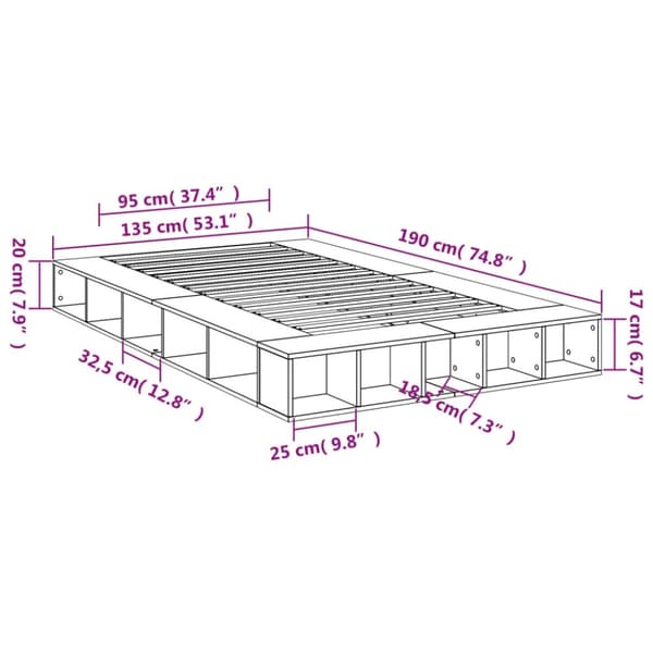 vidaXL Sengeramme brun eik 135x190 cm konstruert tre