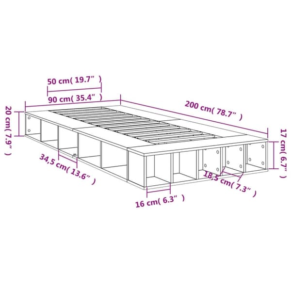 vidaXL Sängram brun ek 90x200 cm konstruerad trä