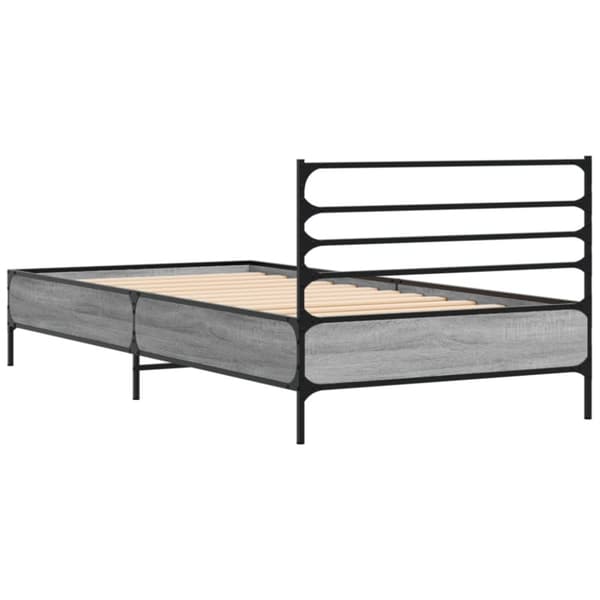 vidaXL sengeramme 90x200 cm konstrueret træ og metal grå sonoma-eg