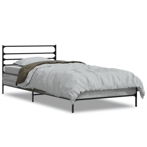 vidaXL sengeramme 90x200 cm konstrueret træ og metal grå sonoma-eg