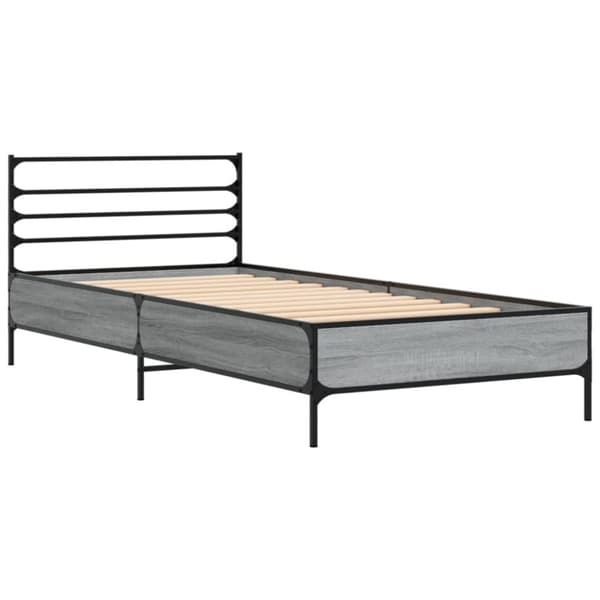 vidaXL sengeramme 90x200 cm konstrueret træ og metal grå sonoma-eg