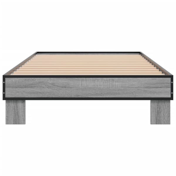 vidaXL Sängynrunko harmaa Sonoma 90x200 cm tekninen puu ja metalli