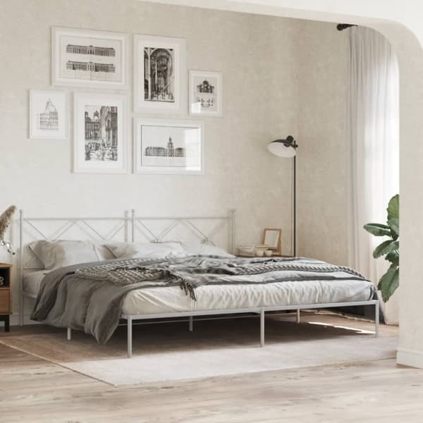 vidaXL Sengeramme i metall med hodegavl hvit 193x203 cm