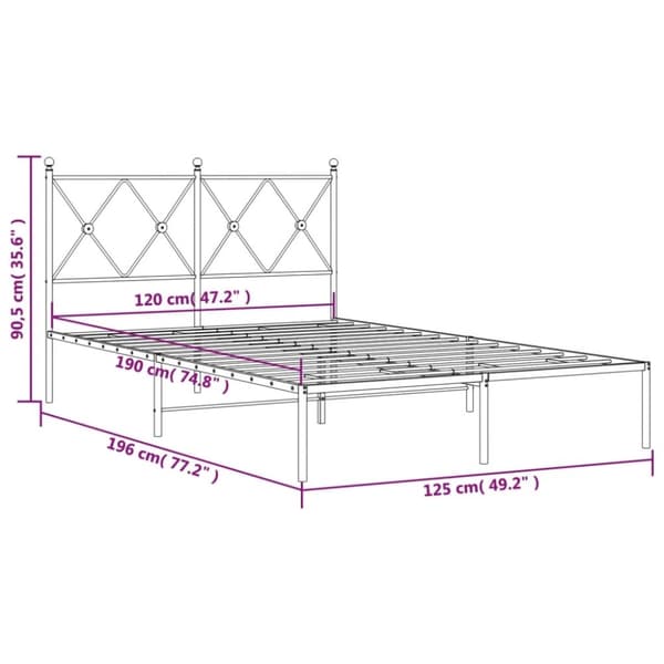 vidaXL Sengeramme i metall med hodegavl hvit 120x190 cm