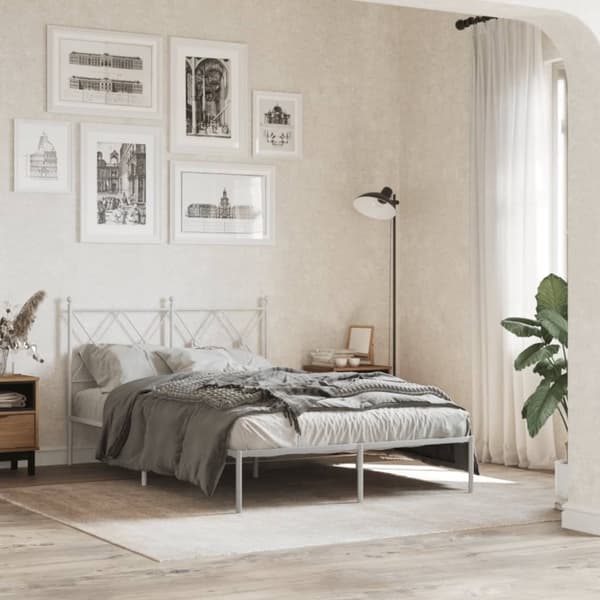 vidaXL Sengeramme i metall med hodegavl hvit 120x190 cm