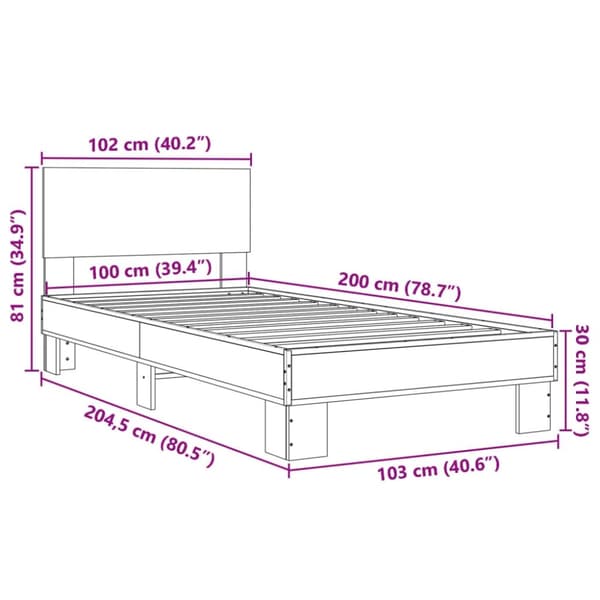vidaXL Sängram svart 100x200 cm konstruerat trä och metall